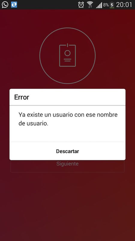 usuario existe registro instagram