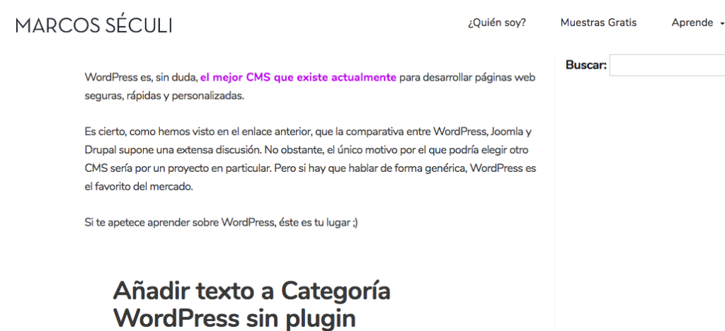 Añadir texto página categoría en WordPress