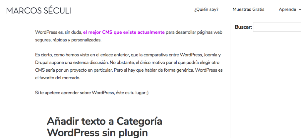 Añadir texto página categoría en Wordpress