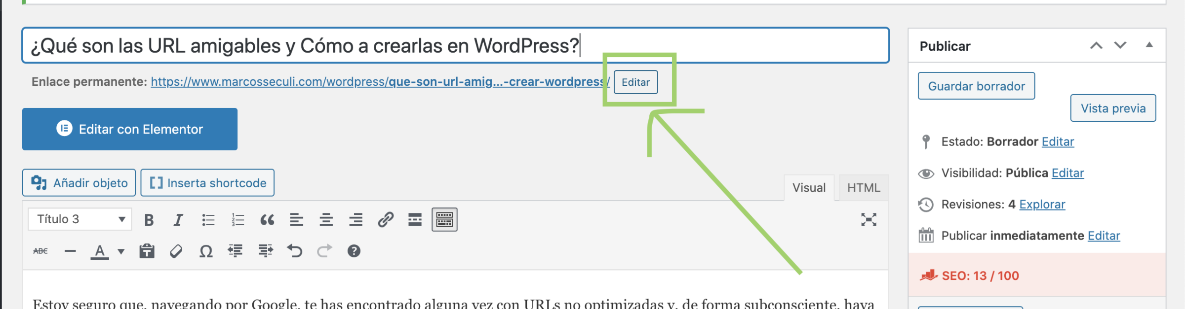 Crear o editar URL amigable WordPress