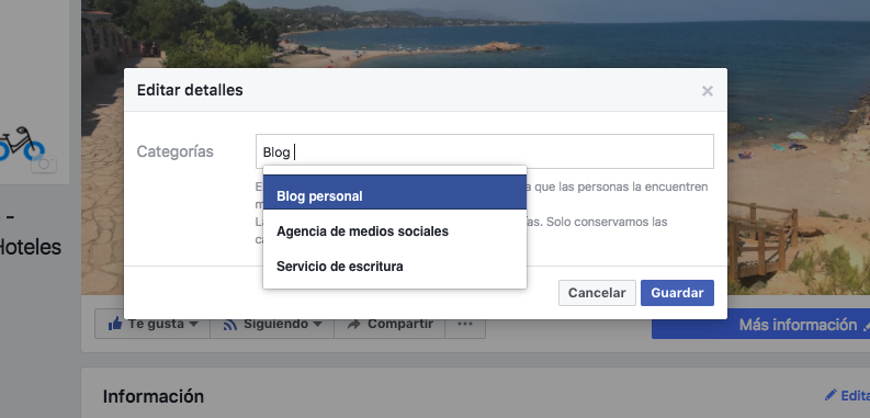 Editar categoria Blog Personal facebook