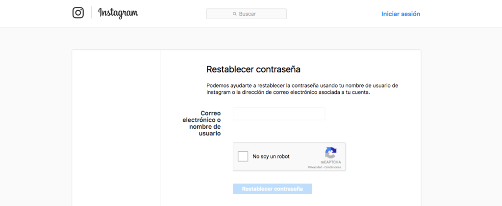 Recuperar contraseña Instagram