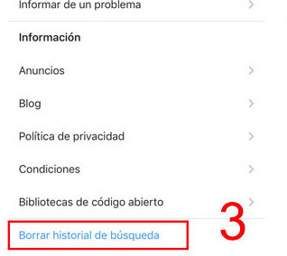 Seleccionar borrar historial Instagram