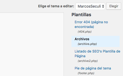 Seleccionar plantilla WordPress